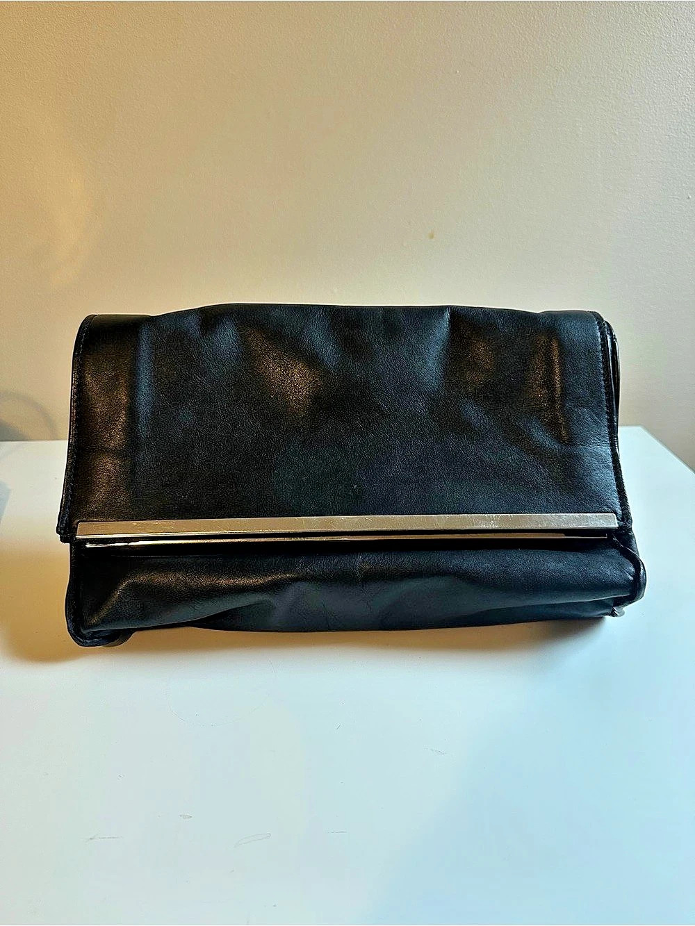 Zara Black Clutch with silver Tone Hardware